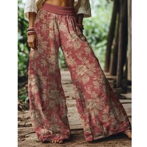 Bohemian Floral Wide Leg Stretchy Waist Pants S M L XL XXL